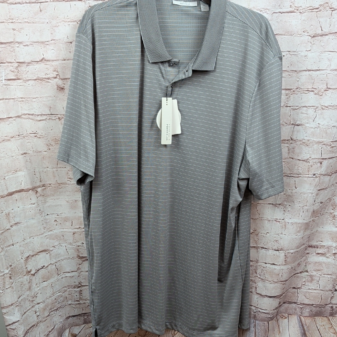 Perry Ellis Gray Striped Polo Shirt Xxl Nwt
